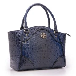 Crocodile-Embossed Blue Handbag