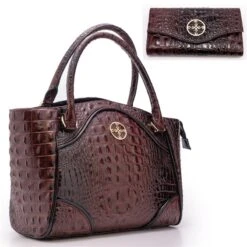 Avalon Crocodile-Embossed Handbag And Wallet Set