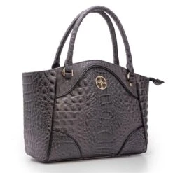 Crocodile-Embossed Handbag (Gray)