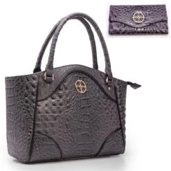 Avalon Crocodile-Embossed Handbag And Wallet Set (gray)