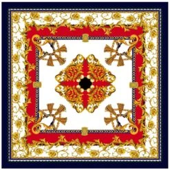 Italian-Made Scarf (Dark Blue/Gold/Orange)