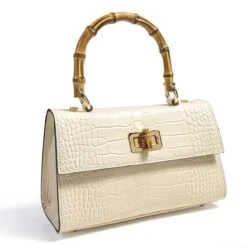 Bamboo Crocodile Handbag (White)