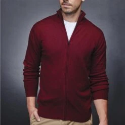 Cashmere Full-Zip Sweater (Wine Red)